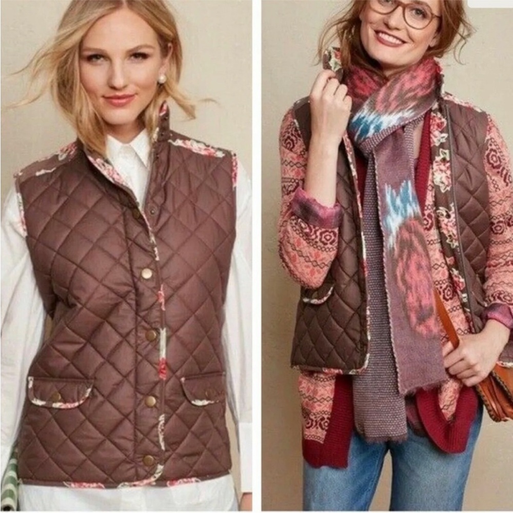 Matilda Jane Sydney Brown Quilted Vest Size Medium Floral Reversible